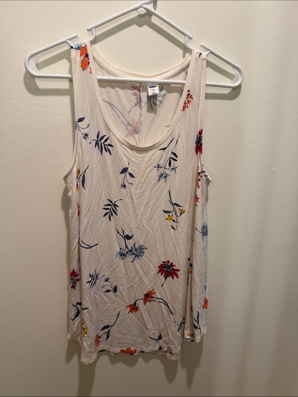 Old Navy Cream Floral Luxe Scoop Neck Tank - Multicolor Print Size Small